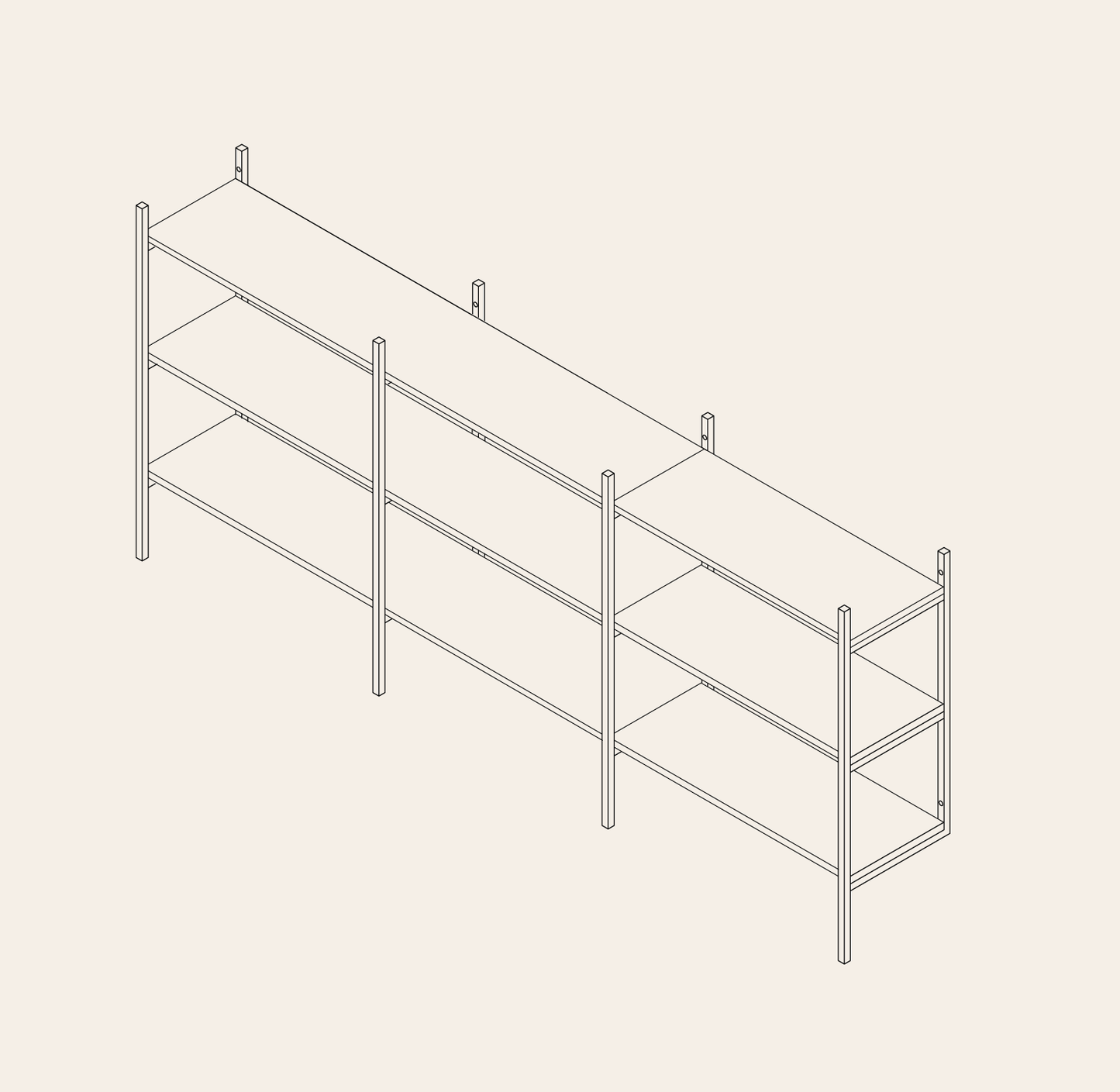ritning av en hylla i måtten 238 cm