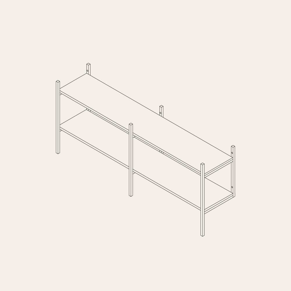 en ritning av en hylla i måtten 158x67 cm